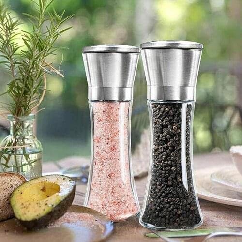 Creative 2Pcs Manual Pepper Mill Kitchen Salt Grinding Cooking Gadgets Adjustable Stainless Steel Herb Grinders Spice Jar Tool