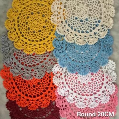 20CM Round Vintage Hollow Flowers Crochet Tablecloth Coaster Cotton Lace Christmas Placemat Dining Doily Decor Insulation Pads