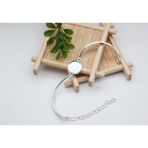 10pcs Silver Plated Round Blank Bracelet Base Fit 10-25mm Round Cabochon Cameo Setting Trays For DIY Bracelets Accessories