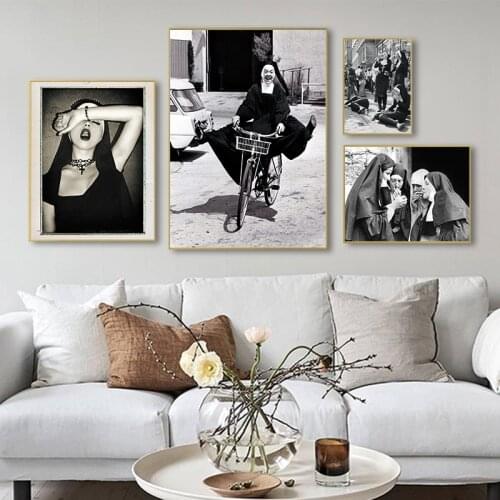 Smoking Sexy Nun Photo Vintage Poster Canvas Painting Naughty Bad Girl Retro Art Prints Wall Picture Girls Room Home Decoration