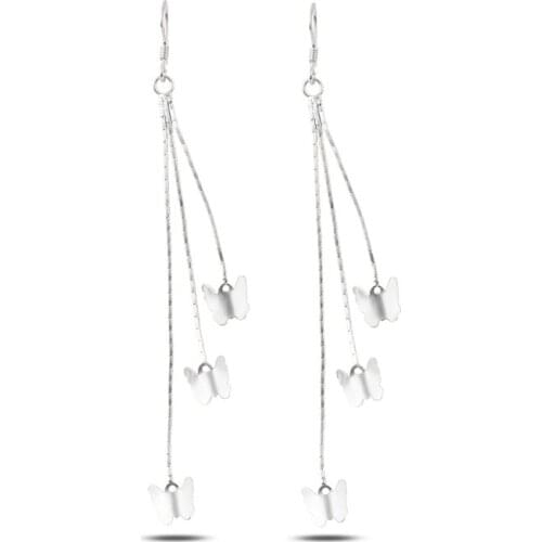 KUTAYDAN Dangle Matte Textured Butterfly Earrings 925 Sterling Silver