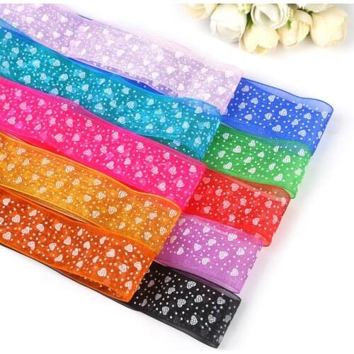 Garment Ribbon Heart Dot Printed Organza Lace Ribbon DIY Hairbows Gift Wrapping Christmas Sewing Fabric Accessory Gift Packing