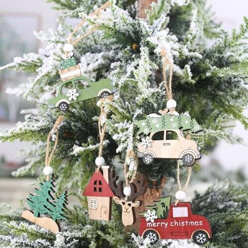 Hot!Set Mix Christmas Wooden Pendants car Elk House Creative Deco Wood Craft Xmas Tree Ornament of Party Decorations Kids Gifts