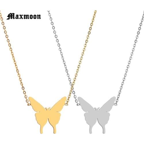 Maxmoon Wholesale New Womens Jewelry Butterfly Pendant & Necklace Chain Women Lovely Butterfly Pendant Chain Necklace Jewelry