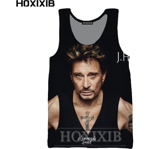 HOXIXIB Men Tank Tops 3D Print Rock Singer Johnny Hallyday Vest Women Clothes French Elvis Undershirt Harajuku Summer Sportswear