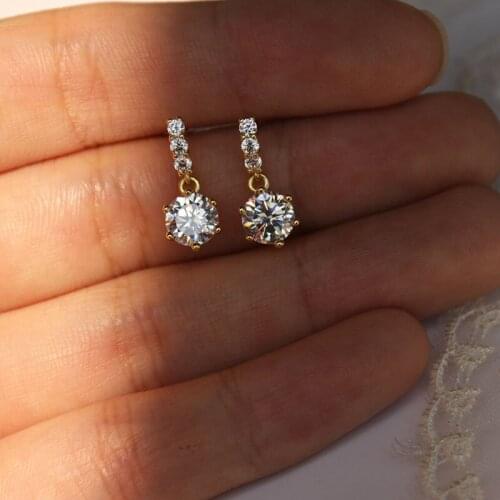 Cute Female Small Round Stud Earrings White Crystal Zircon Stone Earrings 100% Real 925 Sterling Silver Earrings For Women
