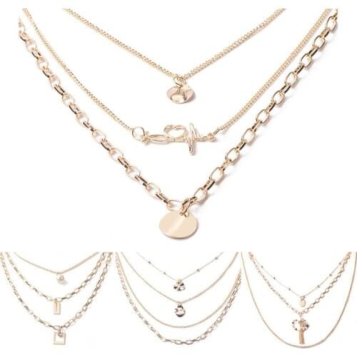 Ximei Multi - layered necklace Women Girl Gold geometric Pearl letter necklace trend personality choker necklace Jewelry