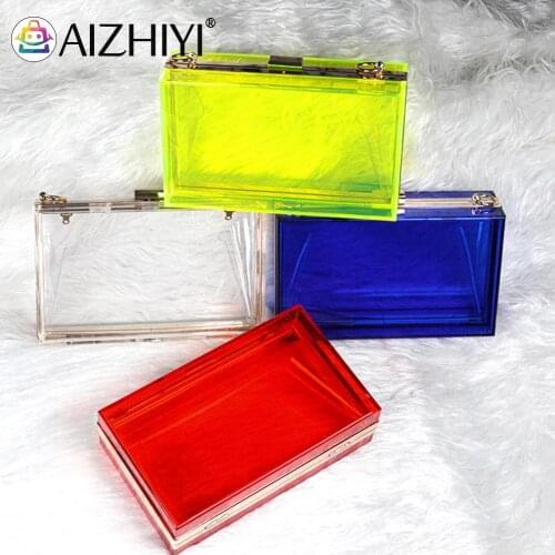 Fashion Women Acrylic Transparent Evening Chain Shoulder Crossbody Messenger Bag Casual Ladies Mini Box Purse Handbags