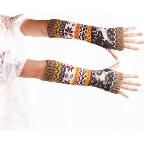 Fashion Women Arm Warmers Winter Fingerless Gloves Knitted Mittens 32cm Long Gloves Guantes Casual Deer/Snowflake Female Gloves