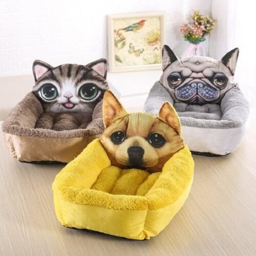 New 3D Cute Dog Head Pet Bed Small Medium Cartoon Animal Head Printed Pet Dog House Dog Bed Supplies