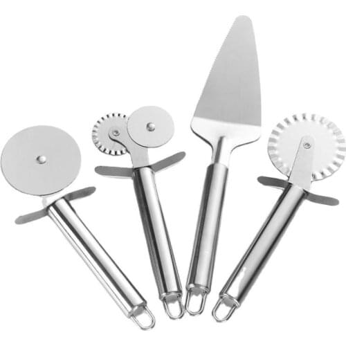 2020 New 4 Patterns Stainless Steel Pizza Cutter Double Roller Pizza Knife Cutter Pastry Pasta Dough Crimper Kitchen Pizza Tools