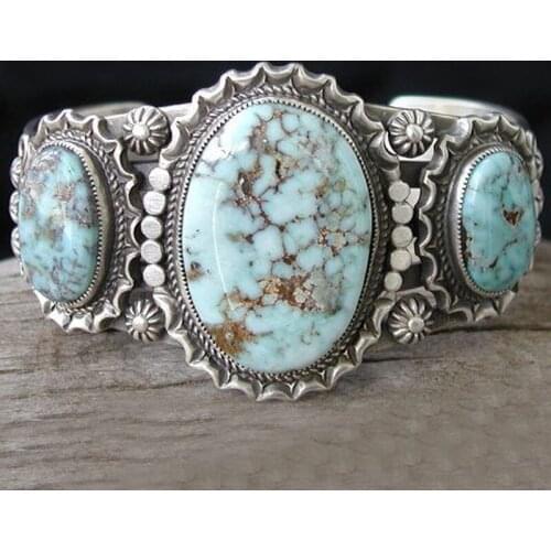 Charming Three Stone Ring Boho Vintage Blue Turquoises Finger Ring For Women Jewelry 2019 New Gifts