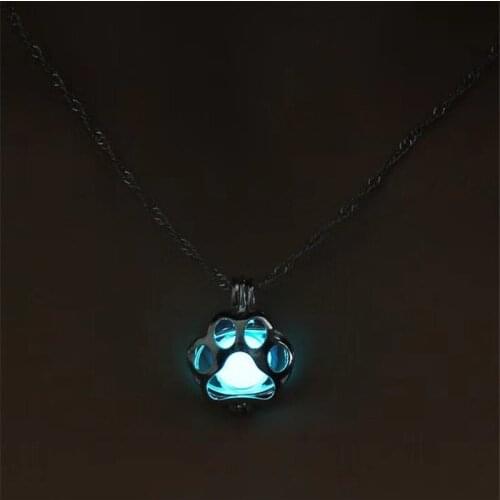 Glow in The Dark Pendant Punk Mens Necklace With Silver Color Paw Dog Shaped Locket Pendant Necklace Glowing Jewelry For Women