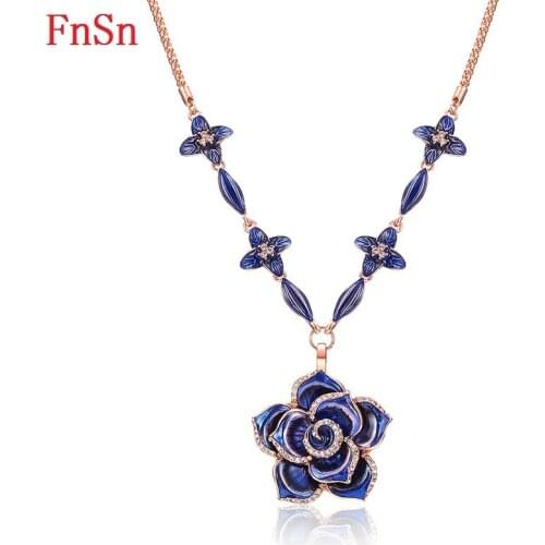 Fnsn Paint Oil Flower Pendant Necklace Women Trendy Collar Necklaces Zinc Alloy Link Chain Choker Plant Necklace Jewelry Gift