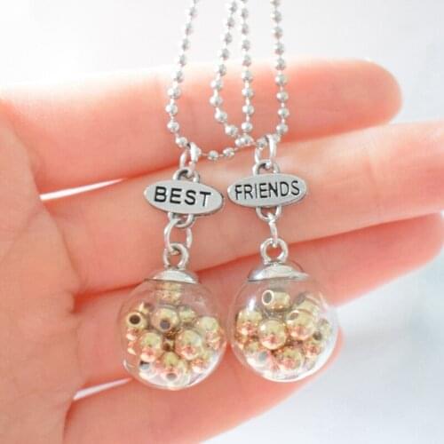 Gold Beads Glass Ball Necklace BFF Pendant Children Best Friends Forever Girls Boys Friendship Jewelry Birthday Gift