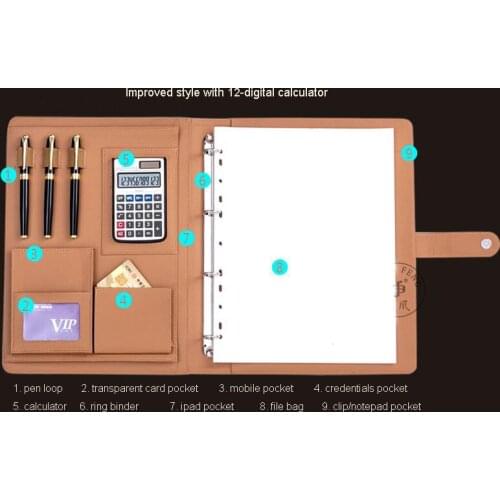 EXKSHEN PU Leather File Folder Document Filing Bag Stationery Bag folder for Papers with ring binder Office supplies 1163A