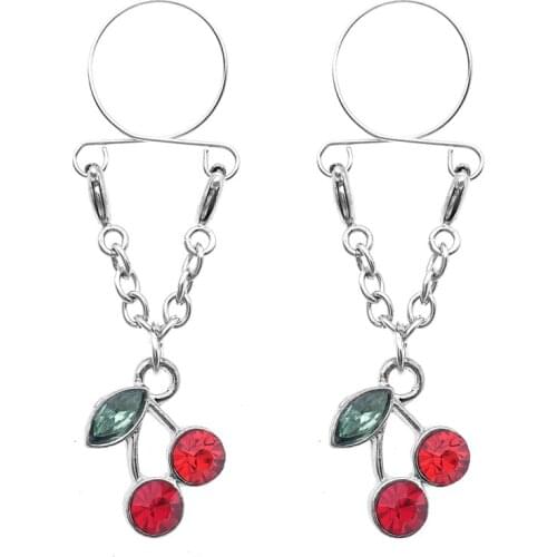 2pcs Cute Cherry Nipple Piercing Adjustable Red Crystal Nipple Rings Body Jewelry Clip On Nipple Piercing Ombligo For Women