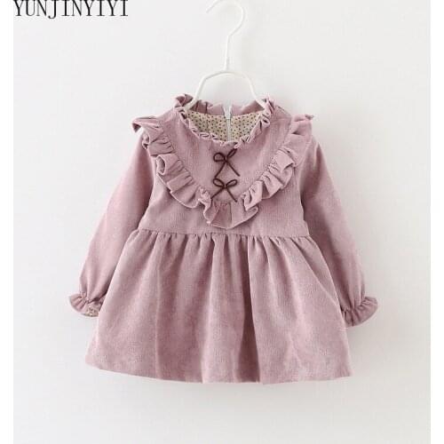 Girls dress 2018 new fashion V-shaped wooden ear long-sleeved dress childrens clothing princess dress back zipper design