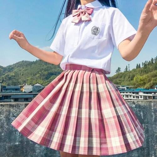 Pleated Skirt Plaid Adjustment Buckle Polyester Women School Uniform Skirts for Dating