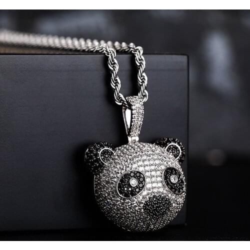 Bling Iced Out Crystal Panda Necklace Full Rhinestone Pendant For Men Hip Hop Accessories Gift Dropshipping