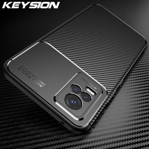 KEYSION Shockproof Case for VIVO V21e V21 5G Carbon Fiber Texture Silicone Phone back cover for VIVO Y73 5G Y72 5G Y52 5G Y53S