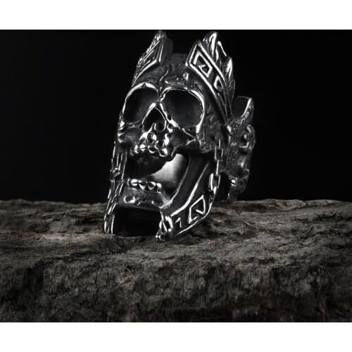 Dropshipping Unique Gods of War Ares Skull Rings Punk Rock Warrior 316L Stainless Steel Ring Mens Biker Party jewelry OSR447
