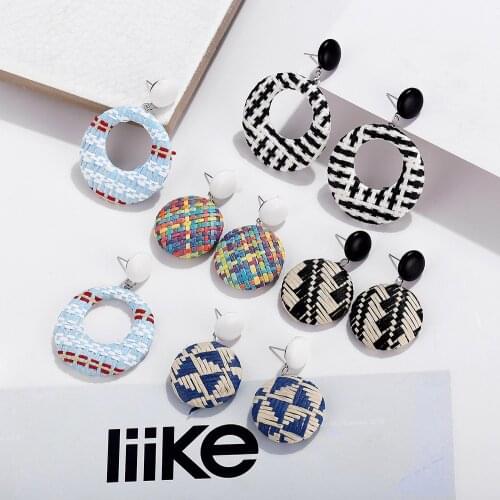 17KM Geometric Rattan Weave Dangle Earrings For Women Round Square Hollow Drop Female Hoop Earring Jewelry Gifts 2019