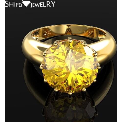 Shipei Luxury 925 Sterling Silver Greated Moissanite Citrine Gemstone Wedding Fine Jewelry Engagement 18K Yellow Gold Rings