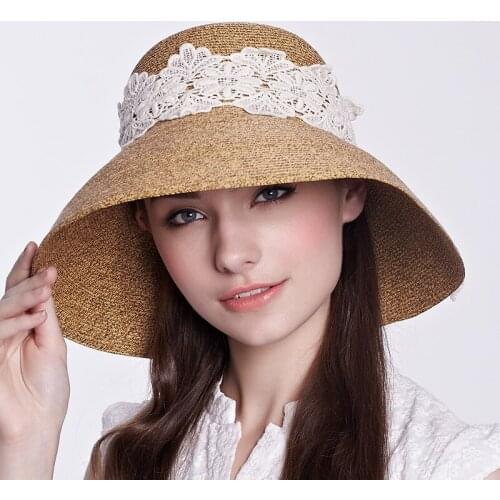 2018 New Lady Sun Hat Summer Straw Hat Women Folded Wide Brim Sun Cap Elegant Travelling Hat New Headwear B-1939