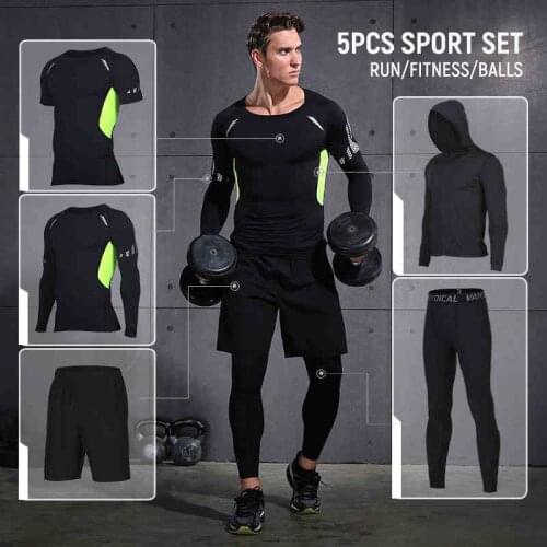 SONECHOKI 4/5 Pcs Jogging Suit Men Compression Running Fitness Training Sports Wear for Gym Clothing Workout Tracksuit Male