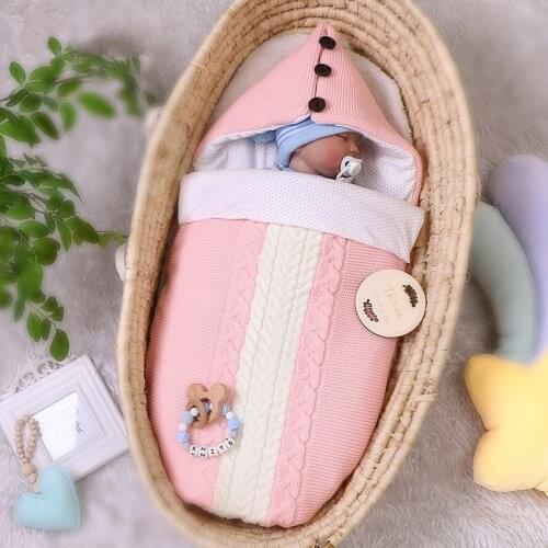Newborn Sleeping Bag Knit Sleep Sack Envelope Slaapzak Winter Thicken Kids Sleepsack Footmuff For Stroller Knitted Baby Swaddle