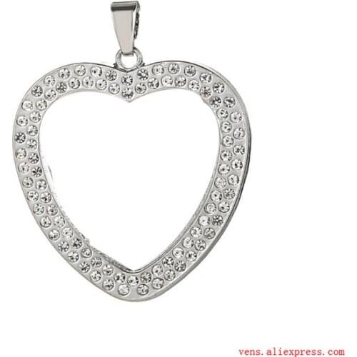 Sublimation blank heart necklaces pendants with drill round necklace pendant hot transfer printing materials 15pcs/lot