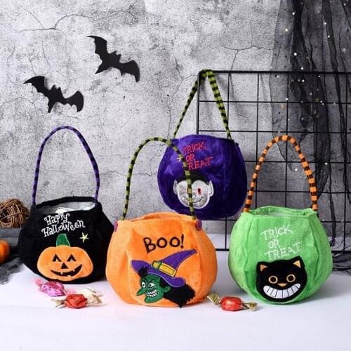 Halloween Pumpkin Candy Bag Trick Or Treat Witch Cat Portable Cookie Storage Bags For Kids Halloween Party Gifts Packing Decor