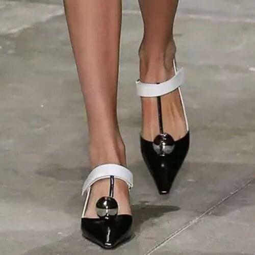 Sexy Patchwork Leather Electronic Plated Ball Decor Pumps Women Cup Med Heels Ladies Ankle Strap Street Outfit Summer Sandals