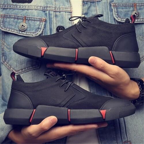 Shoes Men All Black England Style Men Casual Shoes Leather Breathable Fashion Men Shoes 2019 NEW High quality
