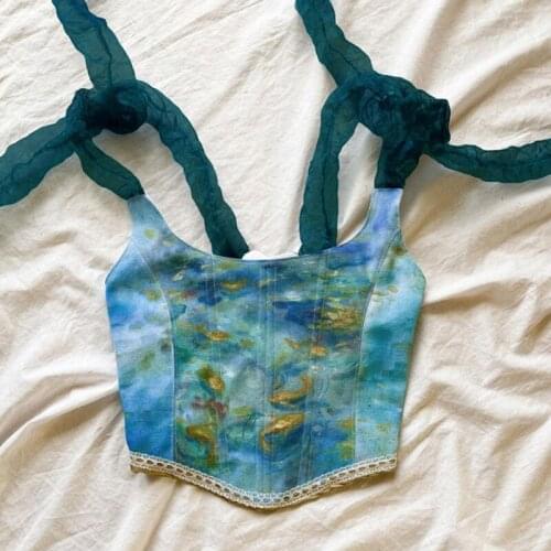 Missnight Vintage Lace-up Cropped Tank Bandage Corset Top Slim Waist Wrapping Sexy Bustier Party Club Cottagecore Streetwear