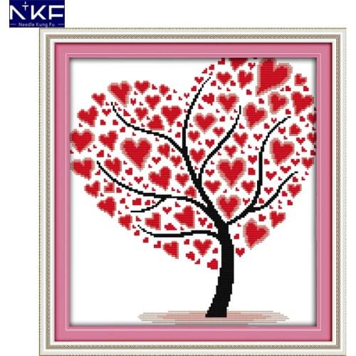 NKF Love Tree Cross Stitch Painting Counted Printed on Canvas cross stitch needlework patterns Embroidery Kits Home Decoration