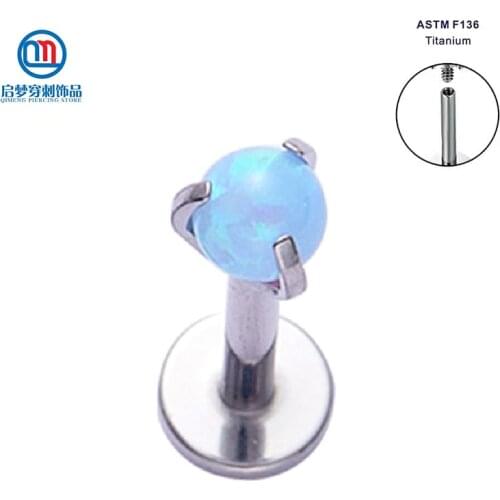 ASTM F136 Titanium Internally Threaded 3 Prongs Opal Body Jewelry OP06