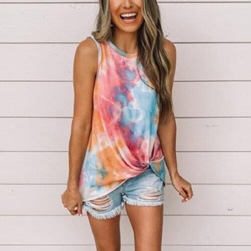Bow Twisted Tie dye Print Tank Plus Size S-5XL Women Summer Casual Tank Tops Loose O-neck Sleeveless Pullover Vest