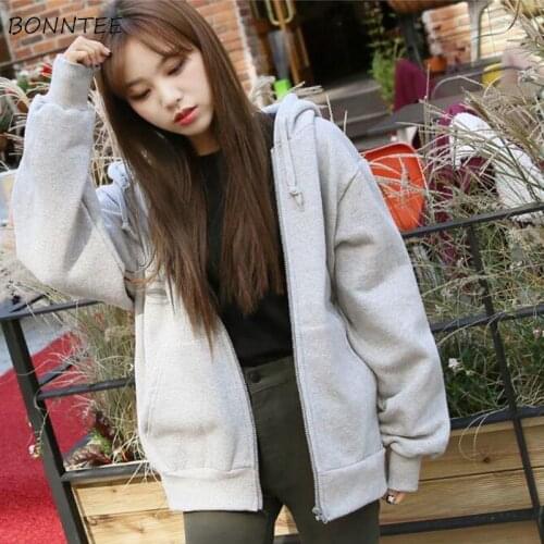 Hoodies Women Hooded Loose Korean Style Harajuku Solid Color Trendy Leisure Womens Clothing All-match Simple Daily Autumn Chic