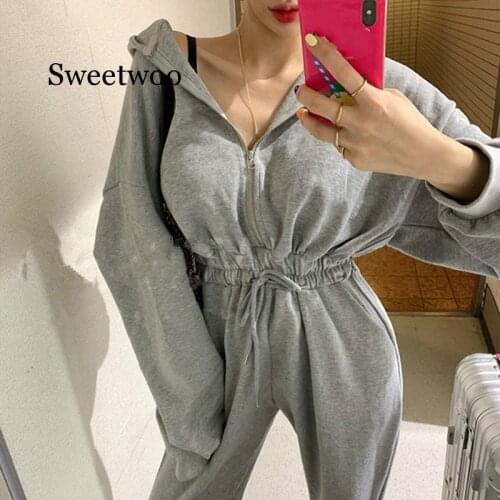 Spring Autumn Women Casual Jumpsuits Female Romper Hooded Zipper Sexy Outwear Jogging Outfits Jumpsuit