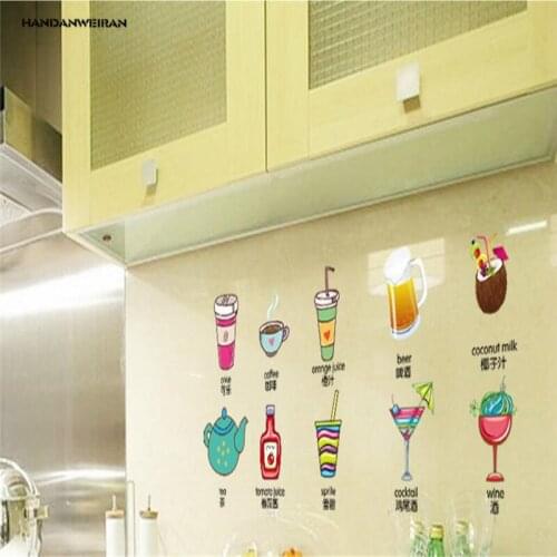 2020 Cartoon Wine Glass Refriger Wall Stickers For Kitchen Transparent Sticker Fashion Home Small Decoration