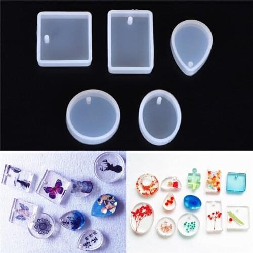 New 5 Pcs Shapes Silicone Moulds Charm Pendant DIY Molds Jewelry Making Tools With Hanging Hole