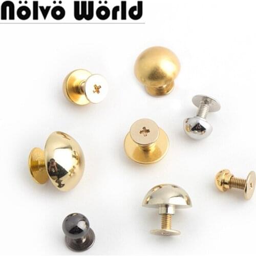 50 pieces 4 colors 2 size 8mm 10mm Copper material Solid round mushroom metal stud for bags hardware screw rivet studs