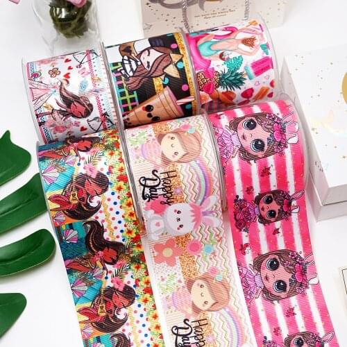 50yards Printed Grosgrain Ribbon For Crafts DIY Hair Bows Birthday Decoration 36310