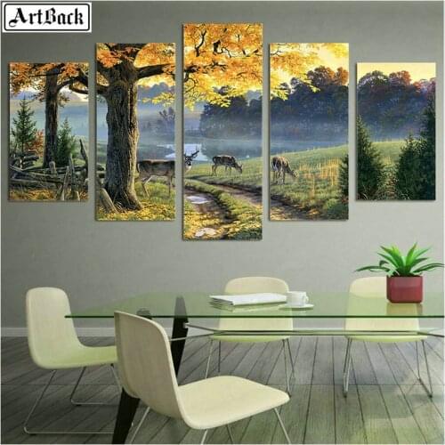 5 spell diamond painting cross stitch tree landscape full square sticker 3d diamond mosaic art home decoration