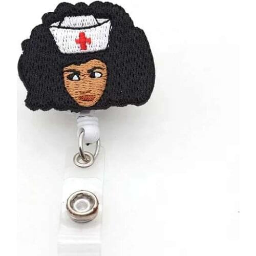 Free shipping felt Black nurse magic ID Retractable badge with clip holder