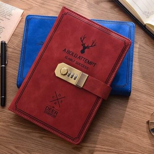 A5 retro password book with lock diary thickened creative hand ledger student notepad stationery notebook binder budget book