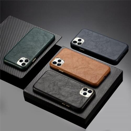 Midnight Green Luxury Genuine Leather Back Cover For iPhone 12 11 Pro Max X XS XR 7 8 Plus SE2020 Case Real Leather Metal Button
