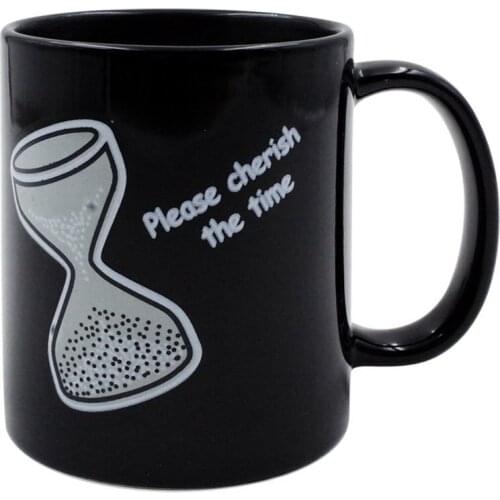 Black Hot water Funnel Color Changing Mug Thermal Hourglass Design Ceramic Coffee Cup